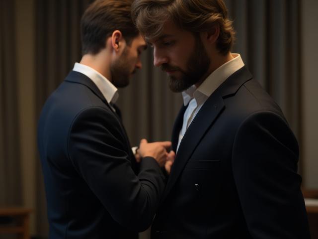 Image d'un tailleur prenant les mesures d'un client pour un costume sur mesure